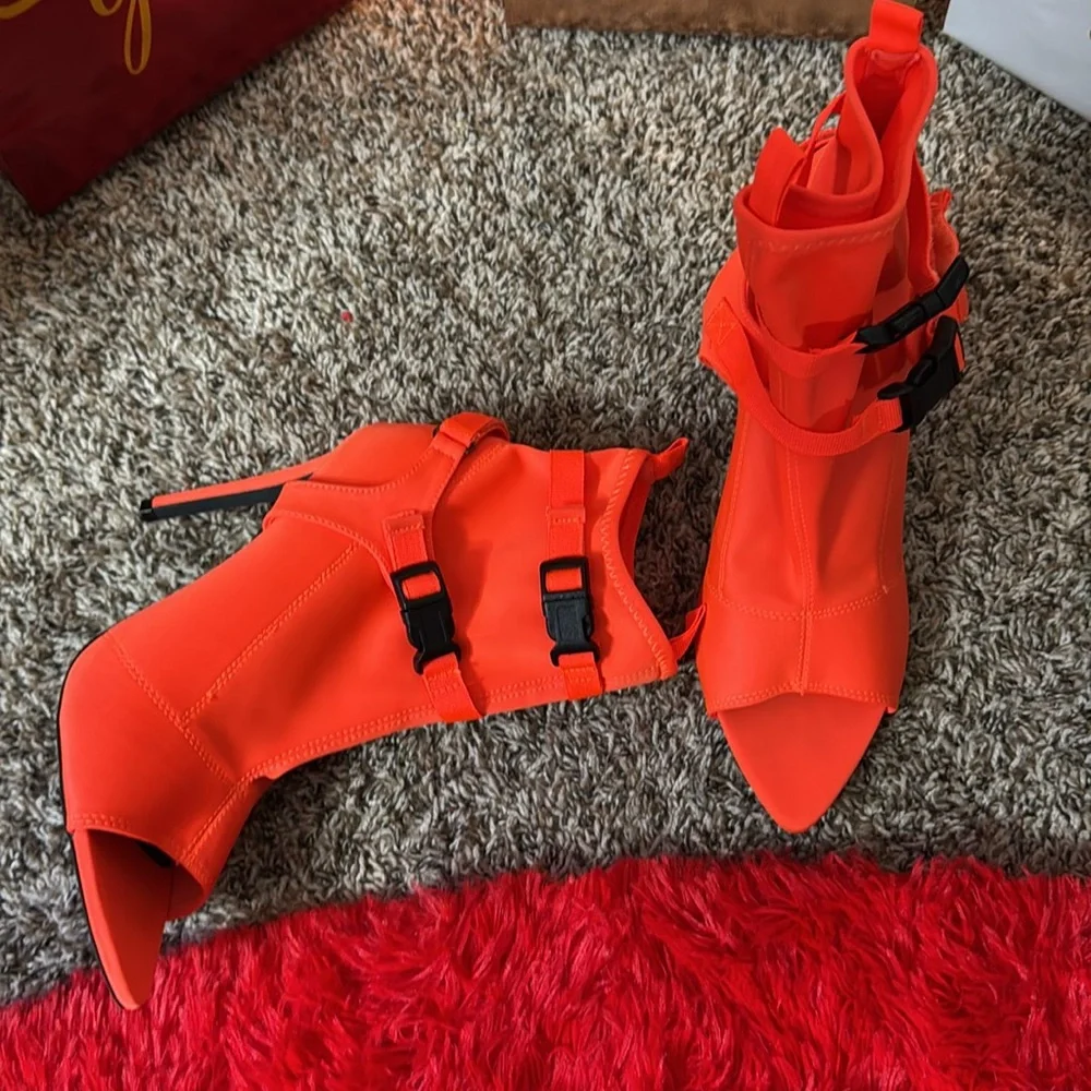 Nice Neon Orange Open Toe Heels - Picture 3 of 7